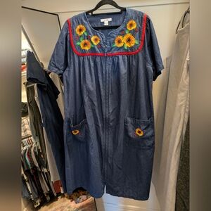 Vintage Denim Sunflower Ladybug Patio Dress Size Large